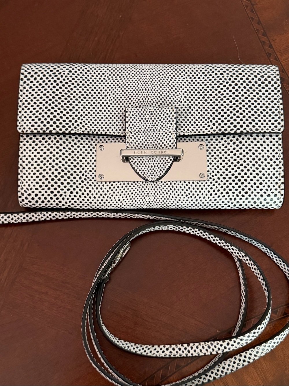 Henri Bendel Leather Snakeskin Pattern Crossbody Wallet Clutch